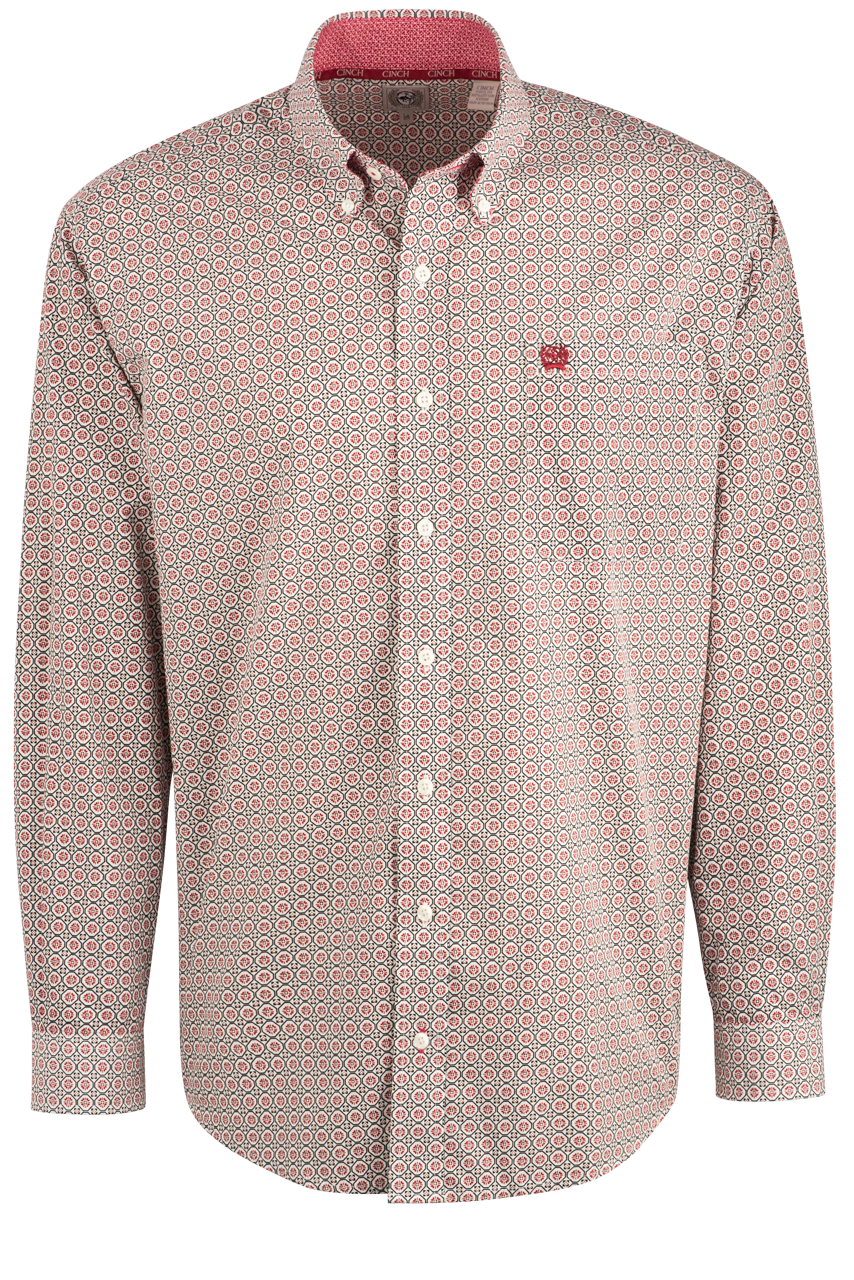 Cinch Cream Ground Button-Front Shirt - Red Foulard