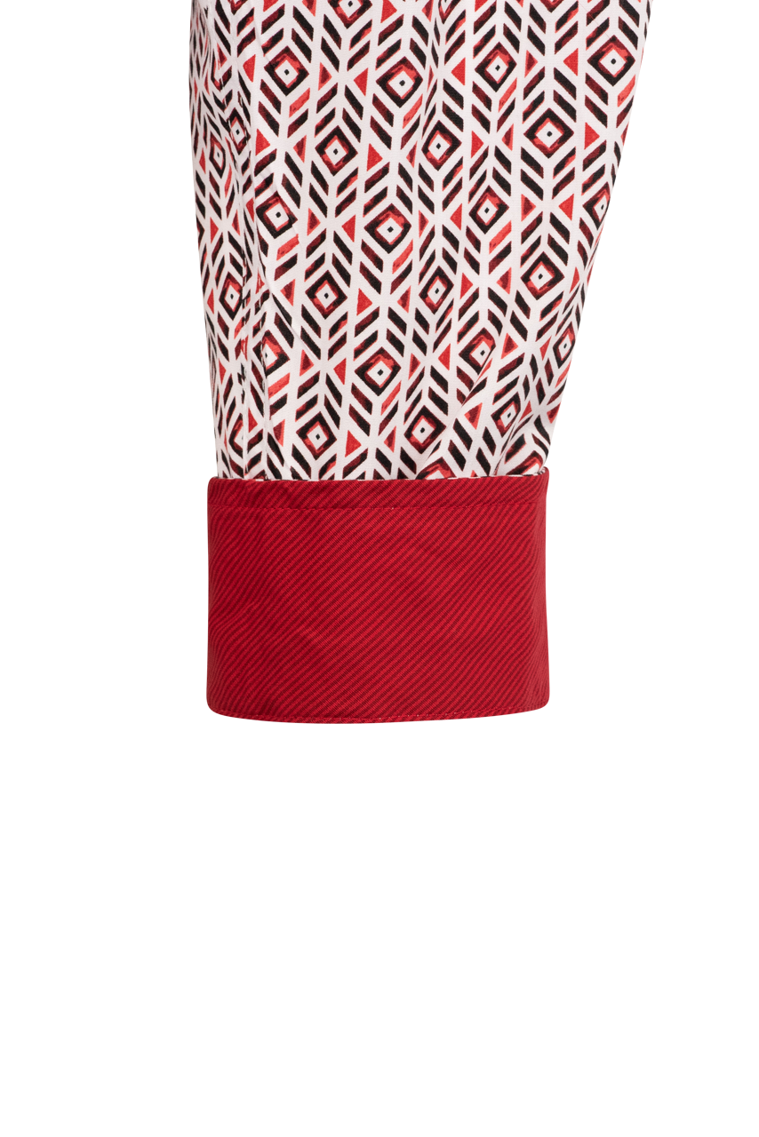 Cinch Ikat Print Button-Front Shirt - Red
