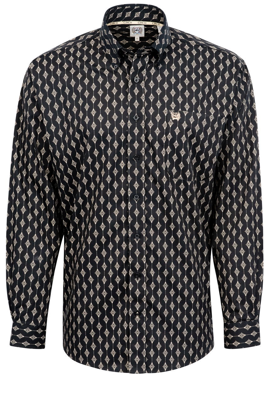 Cinch Diamond Stripe Button-Front Shirt - Black
