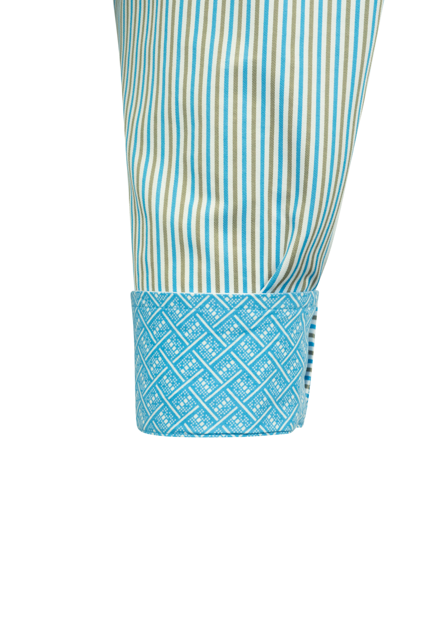 Cinch Striped Tencel Button-Front Shirt - Blue