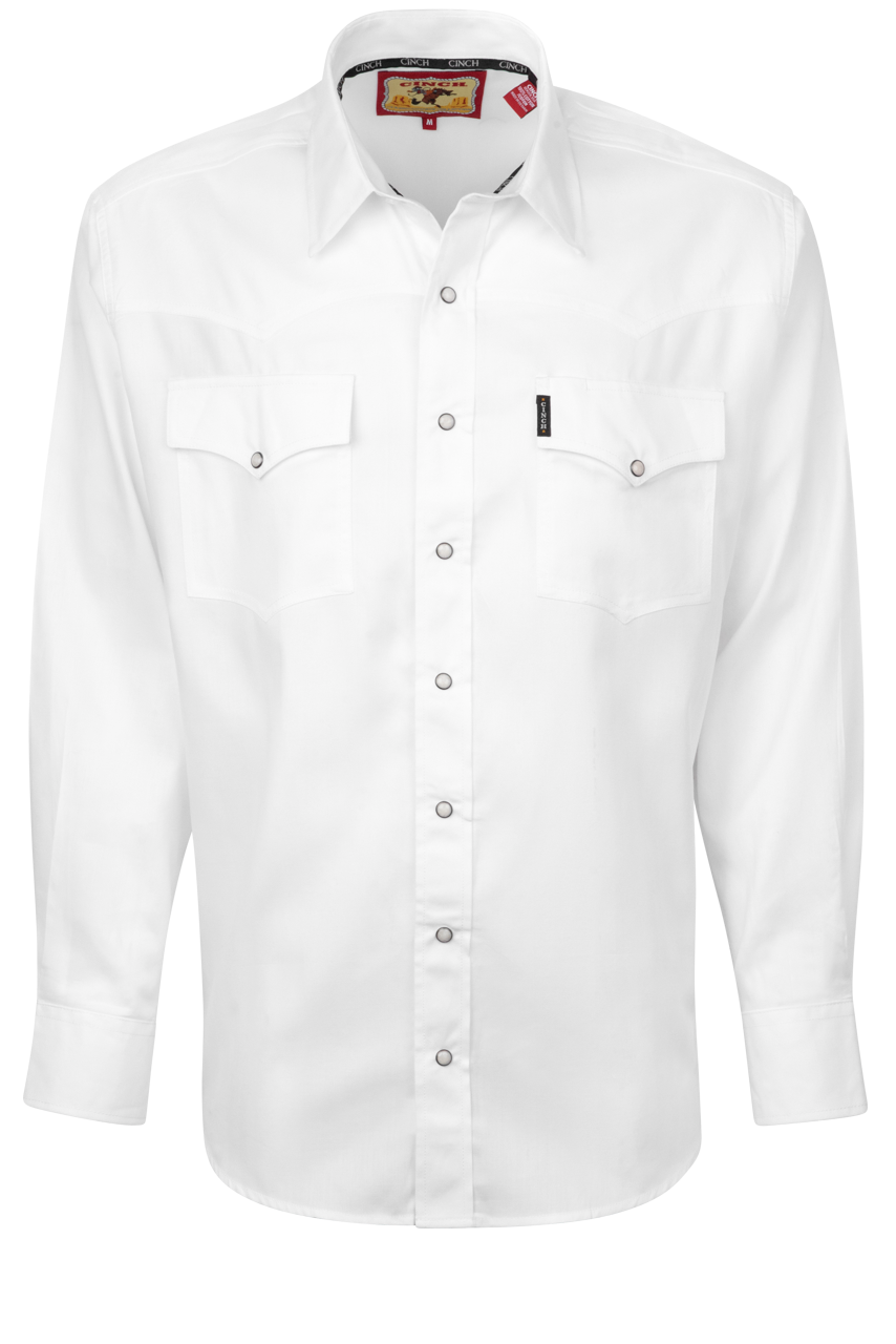 Cinch Herringbone Snap Front Shirt - Solid White