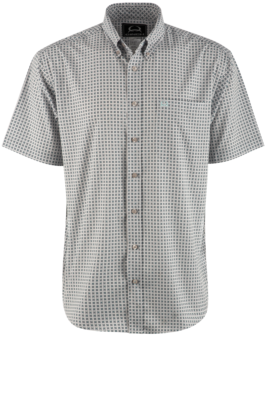 Cinch Geometric Arenaflex Short Sleeve Button-Front Shirt - Gray