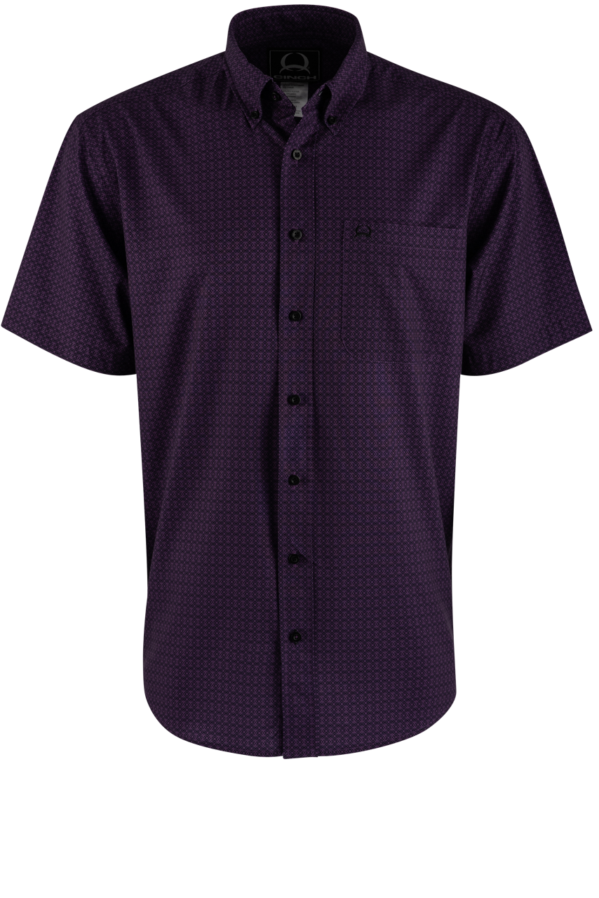 Cinch Print Arenaflex Short Sleeve Button-Front Shirt - Purple
