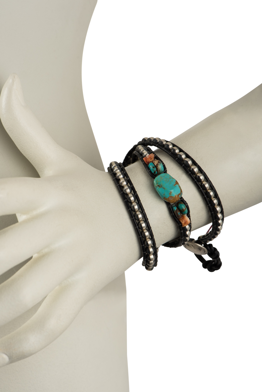 Wrapped To Wear Navajo Pearl, Turquoise & Spiny Oyster Bracelet