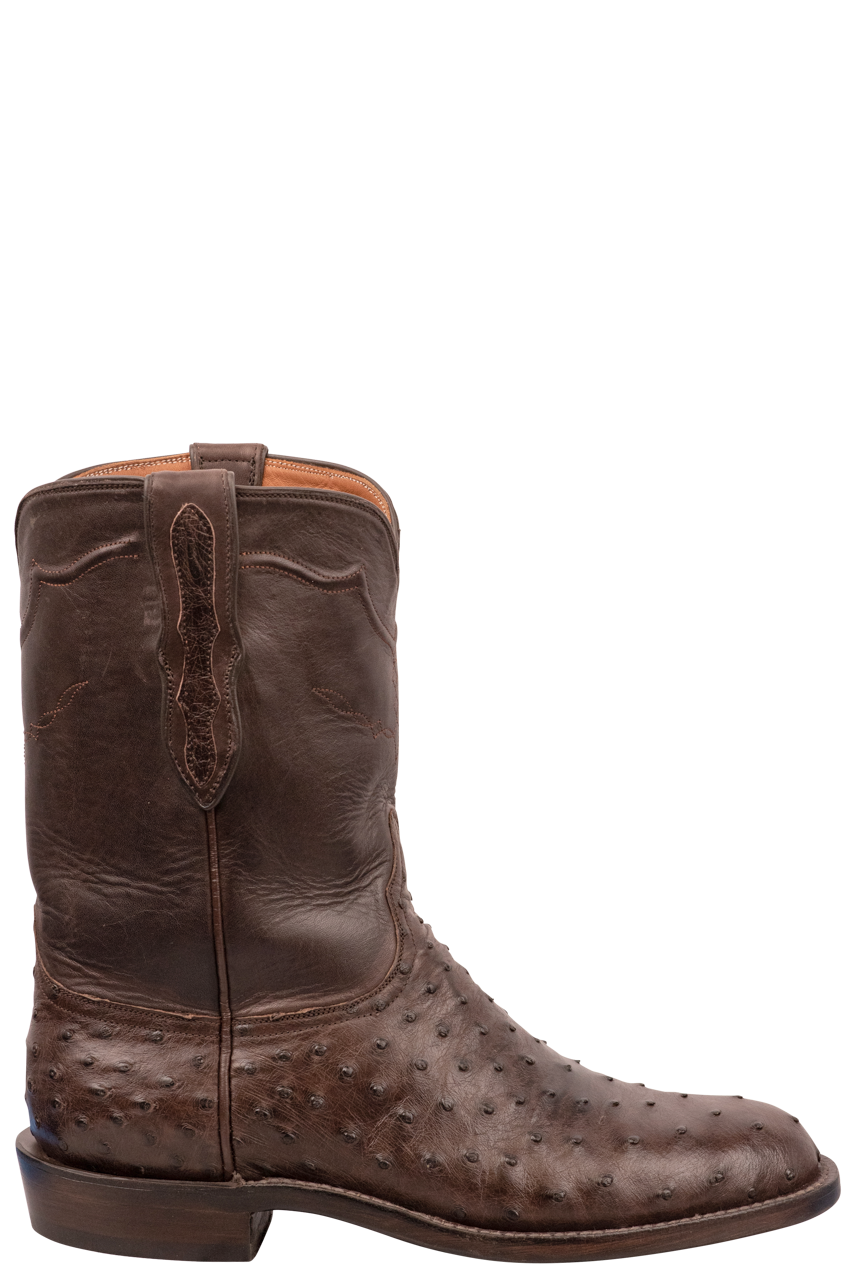 Black Jack Men s Full Quill Ostrich Nicotine Chocolate Roper Boots