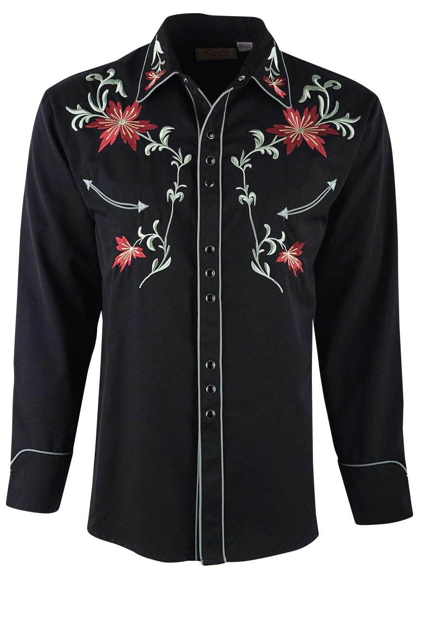 Scully Vintage Floral Snap Front Shirt - Black