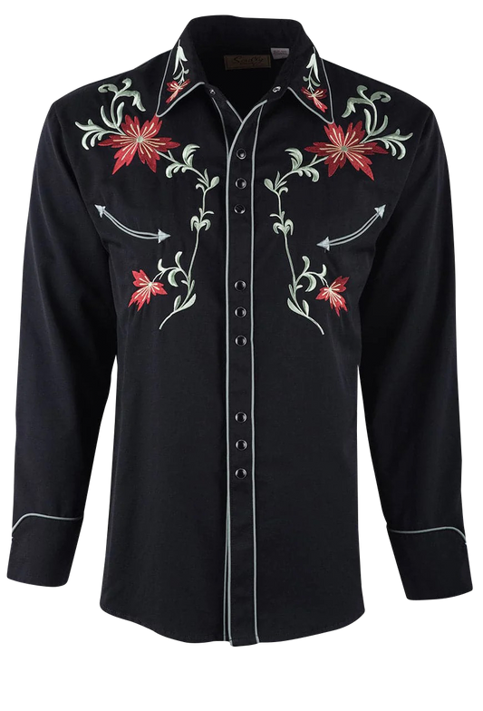 Scully Vintage Floral Snap Front Shirt - Black