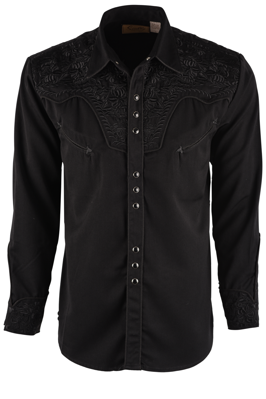 Scully Gunfighter Jet Black Western Pearl Snap Shirt Pinto Ranch