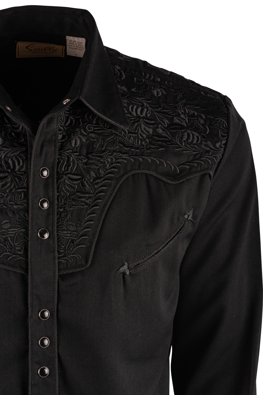 Scully Gunfighter Western Pearl Snap Shirt - Jet Black