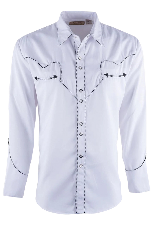 Scully Vintage Western Diamond Snap Front Shirt - White