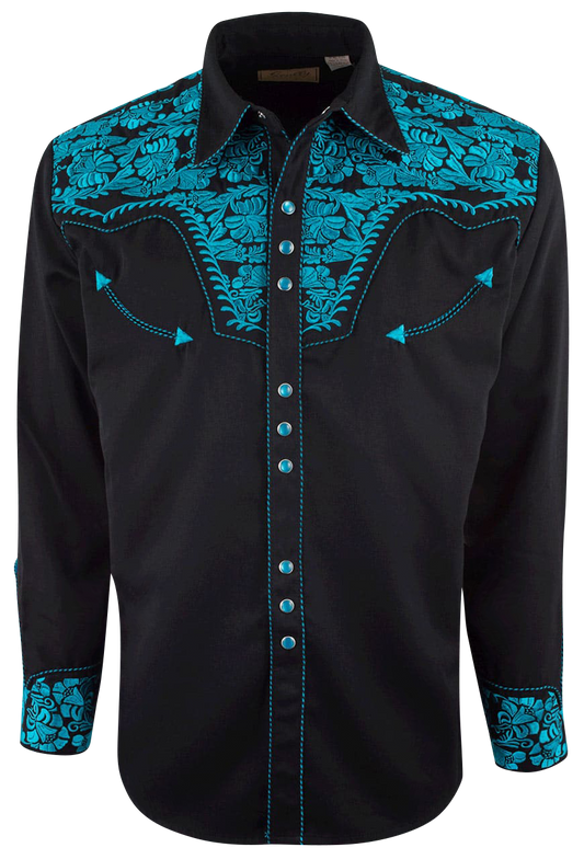 Scully Gunfighter Western Snap Front Shirt - Turquoise/Black