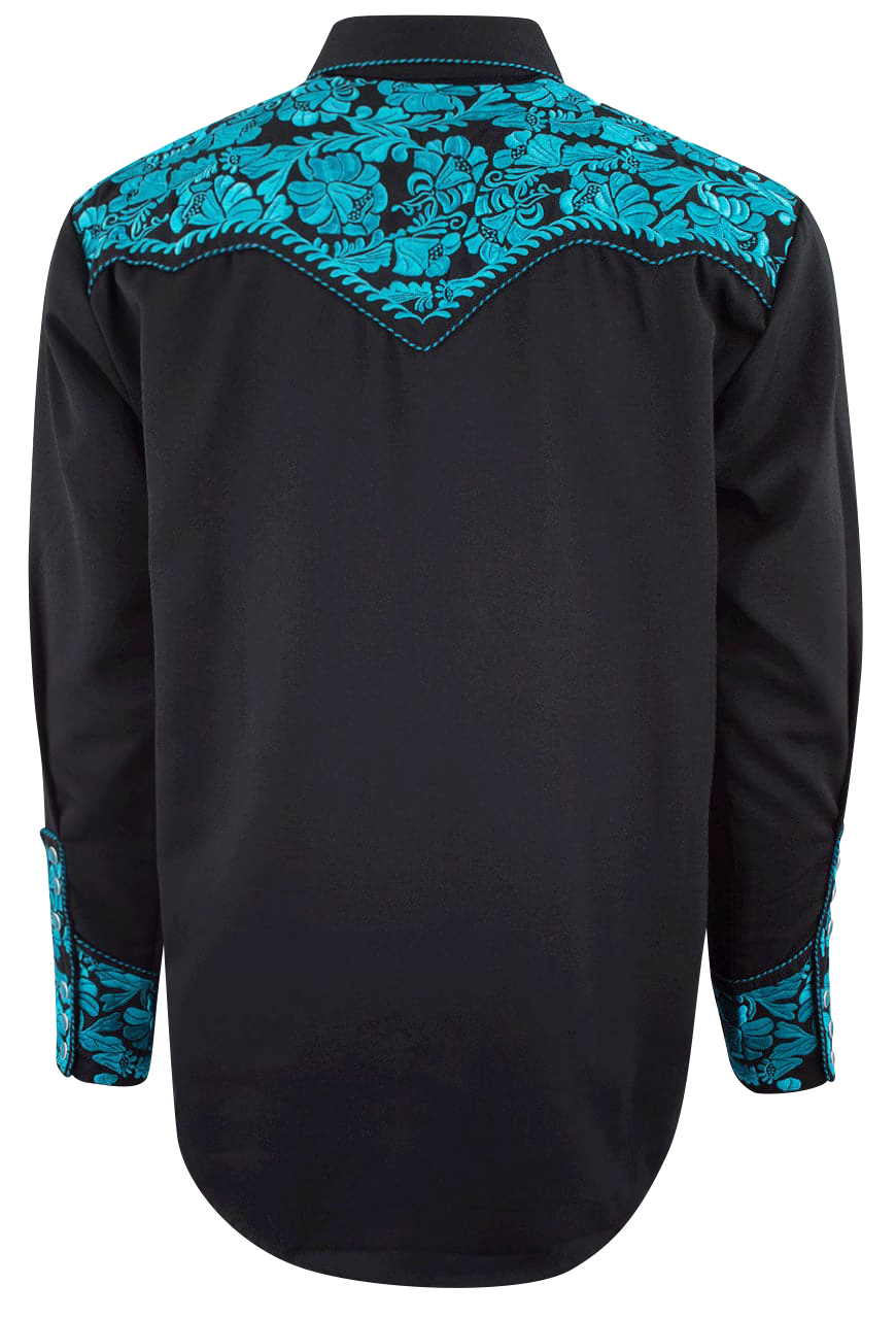 Scully Gunfighter Western Snap Front Shirt - Turquoise/Black
