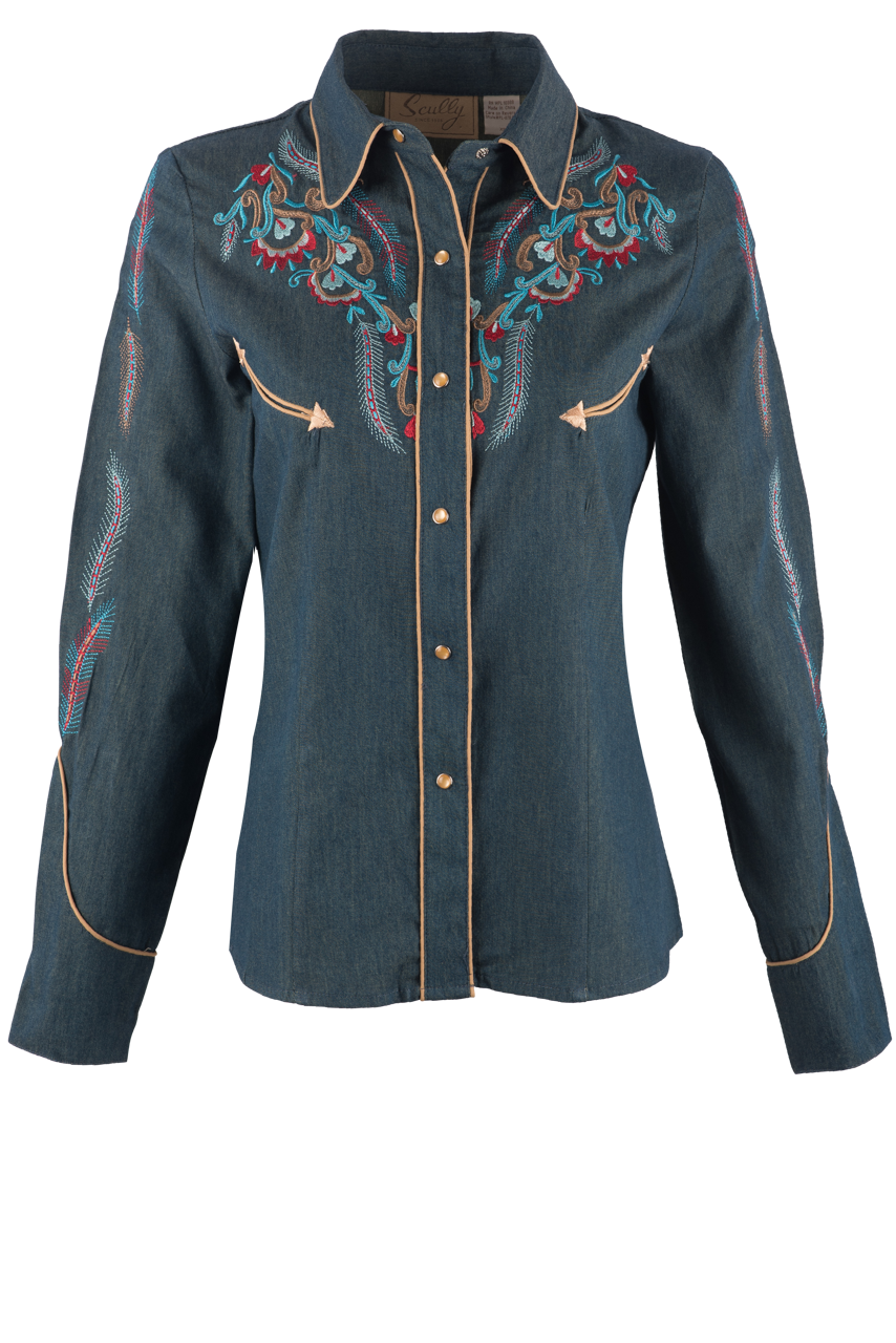 Scully Feather and Floral Embroidered Western Shirt