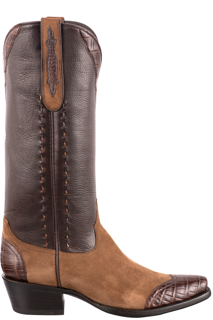 Stallion Women's Lamb Suede & Crocodile Cowgirl Boots - Tobacco