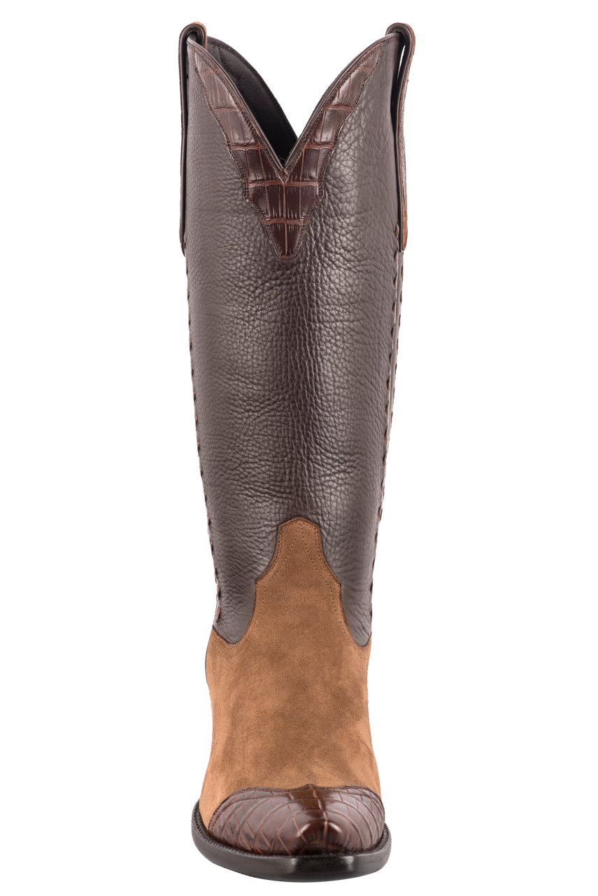 Stallion Women's Lamb Suede & Crocodile Cowgirl Boots - Tobacco