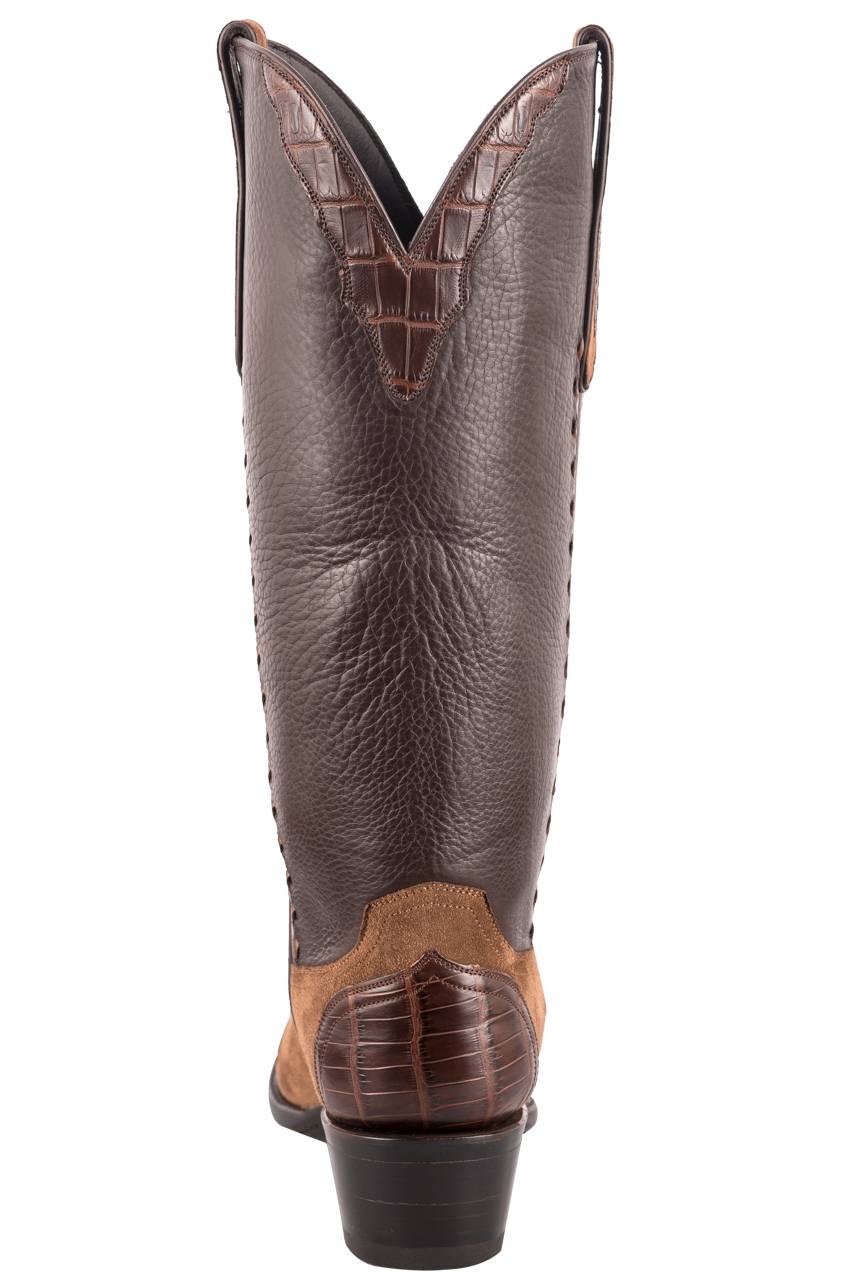 Stallion Women's Lamb Suede & Crocodile Cowgirl Boots - Tobacco