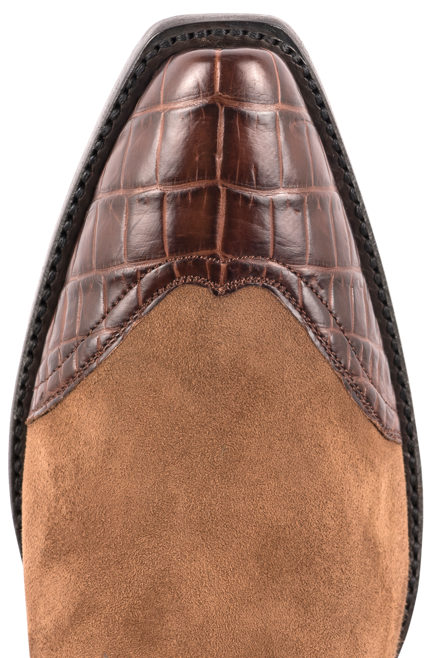 Stallion Women's Lamb Suede & Crocodile Cowgirl Boots - Tobacco