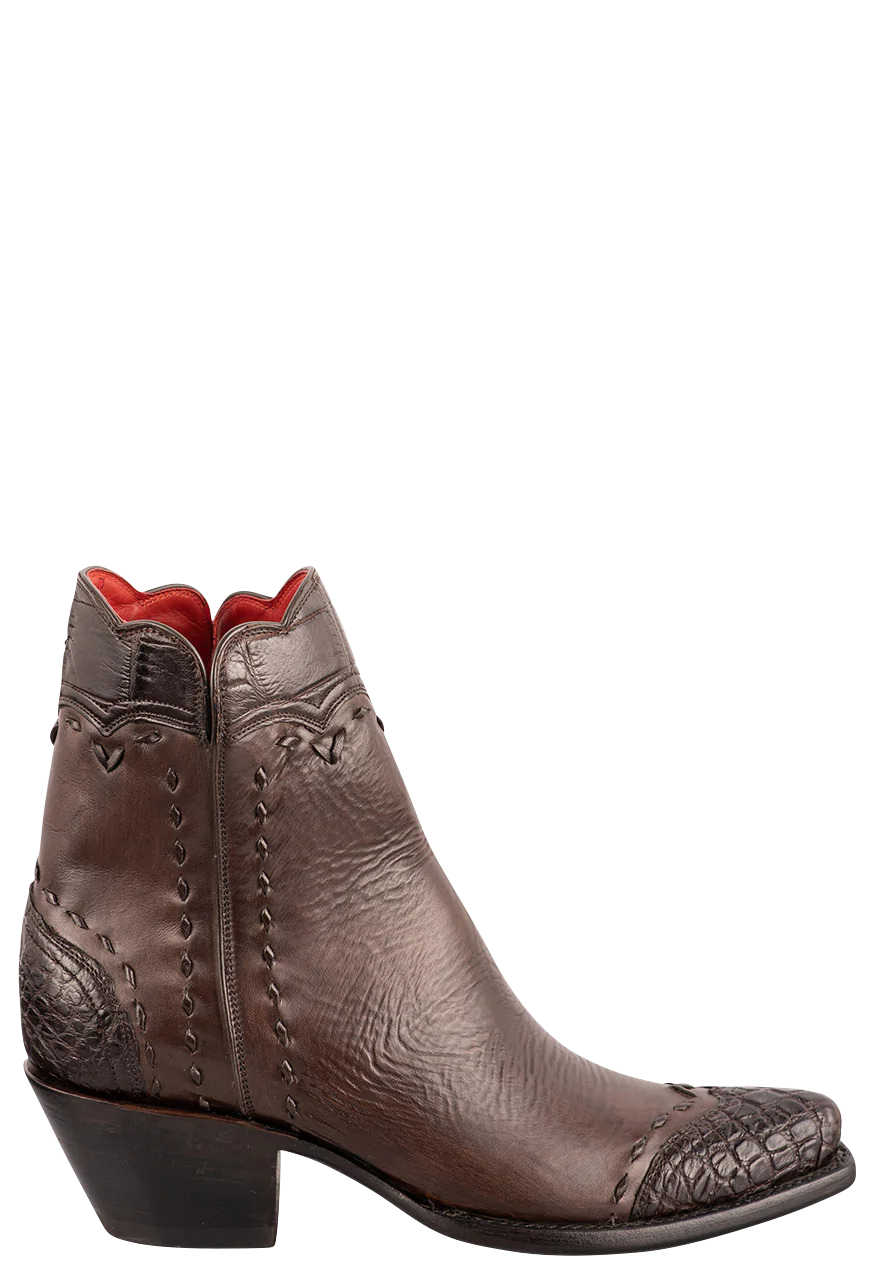 Stallion Women's Calf & Alligator Zorro Ankle Boots - Chocolate