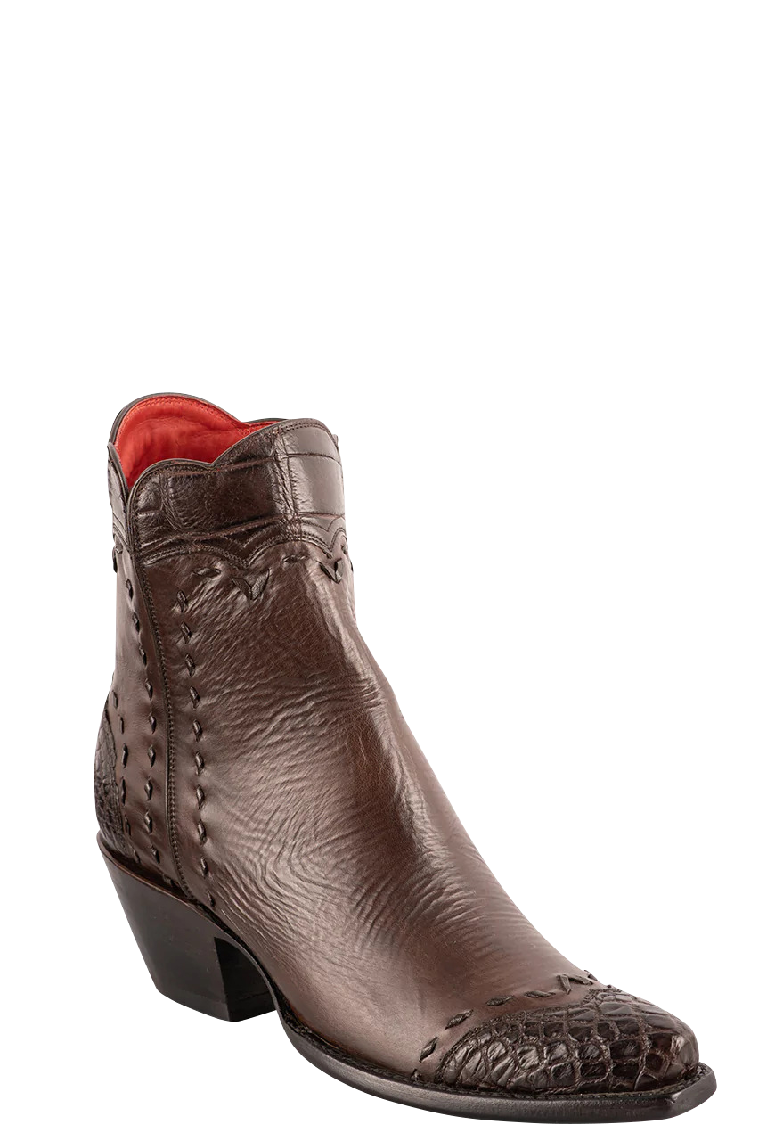 Stallion Women's Calf & Alligator Zorro Ankle Boots - Chocolate