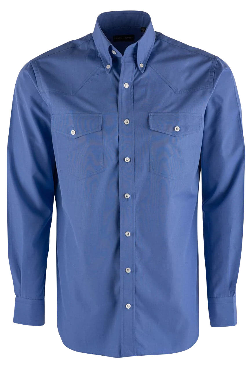 Pinto Ranch YY Collection Poplin Long Sleeve Button-Front Shirt - Solid Blue
