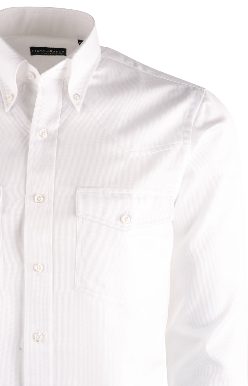Pinto Ranch YY Pique Button-Front Shirt - Solid White