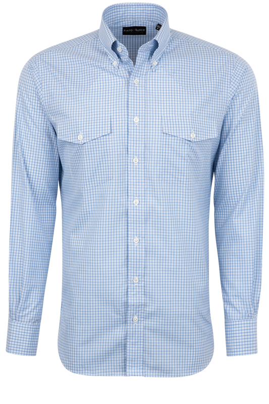 Pinto Ranch YY Collection Poplin Cotton Button-Front Shirt - Blue Check