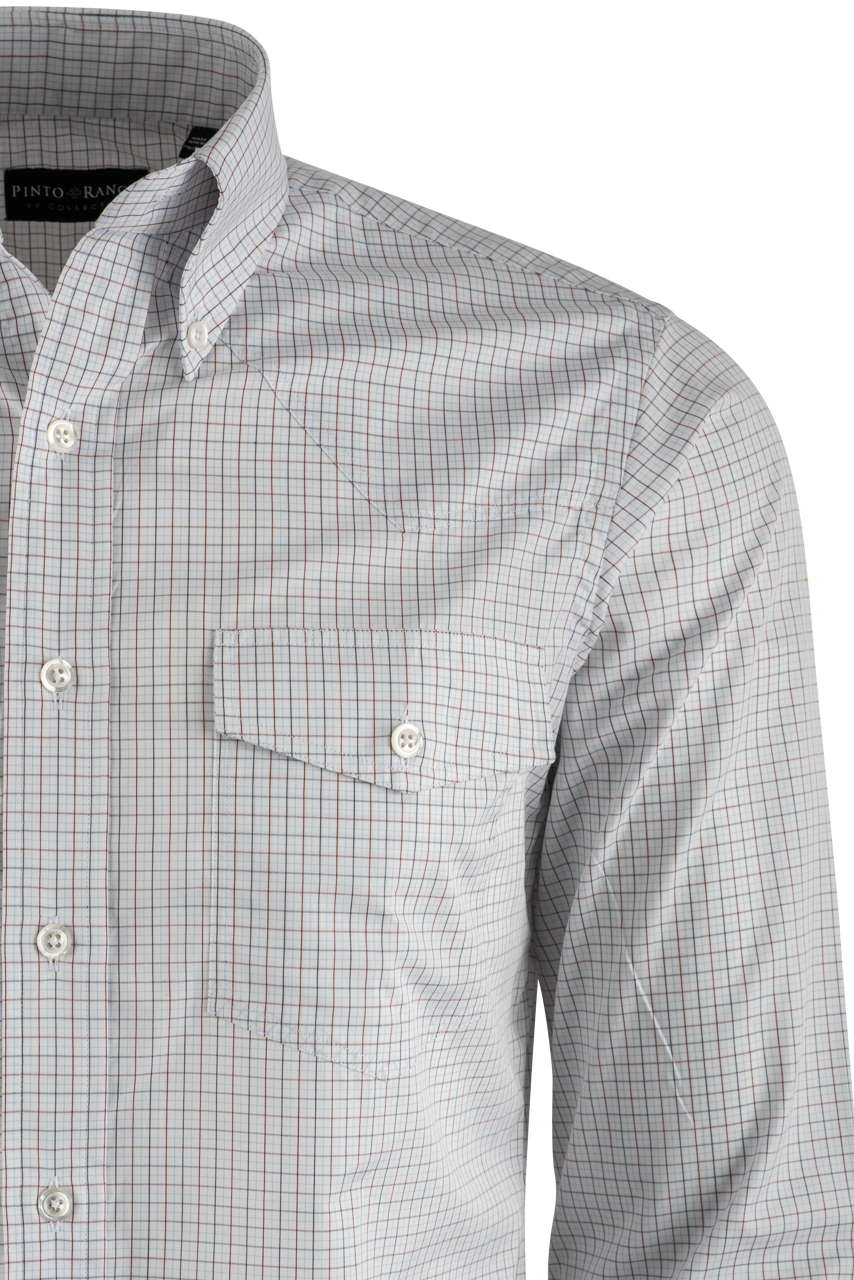 Pinto Ranch YY Collections Check Poplin Western Long Sleeve Button-Front Shirt - White