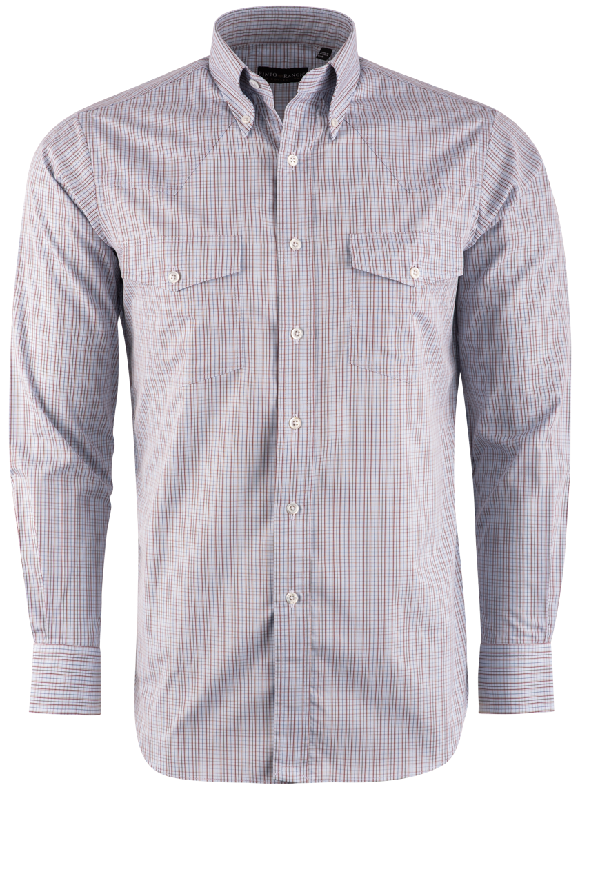 Pinto Ranch YY Collection Poplin Long Sleeve Button-Front Shirt - Blue/Taupe