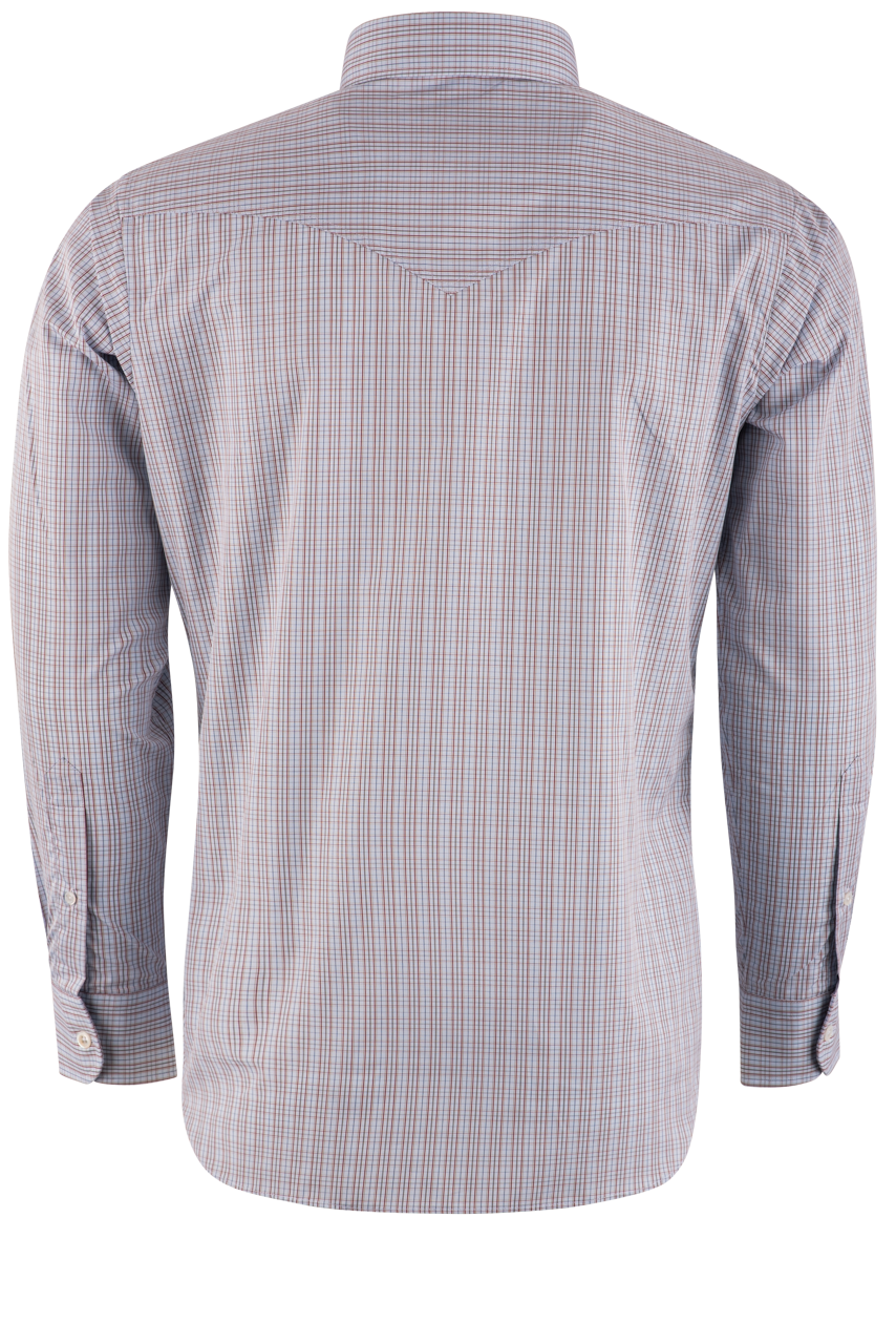 Pinto Ranch YY Collection Poplin Long Sleeve Button-Front Shirt - Blue/Taupe