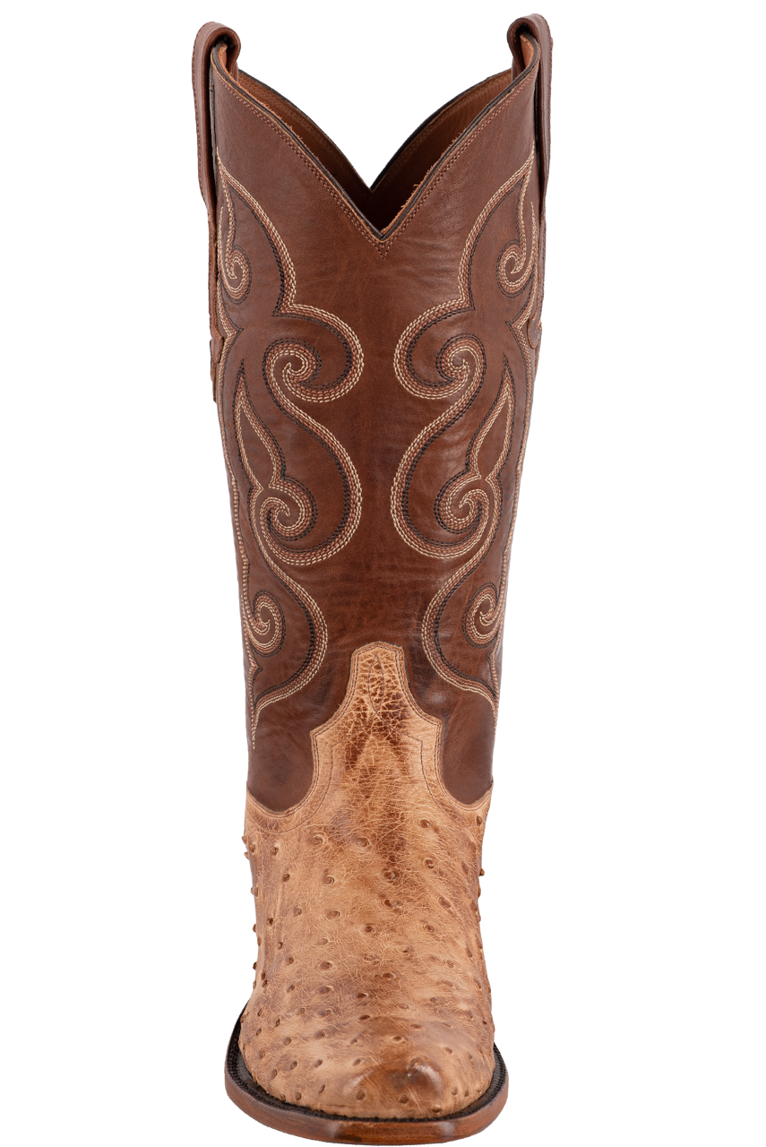 Tony Lama Men's Full-Quill Ostrich Signature Series Antique Vintage Cowboy Boots - Tan