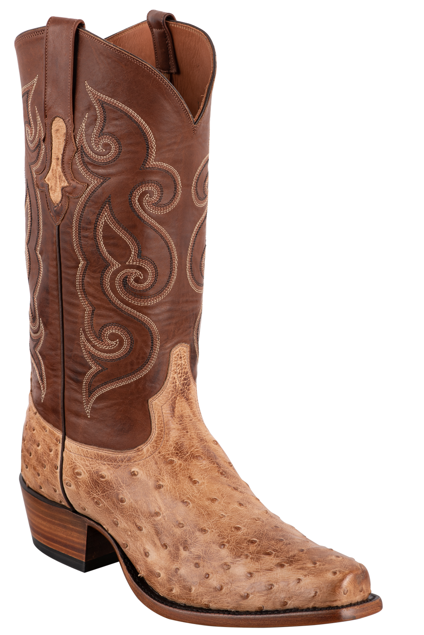 Tony Lama Men's Full-Quill Ostrich Signature Series Antique Vintage Cowboy Boots - Tan