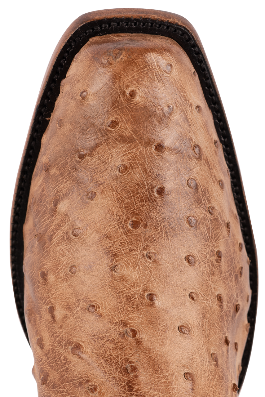 Tony Lama Men's Full-Quill Ostrich Signature Series Antique Vintage Cowboy Boots - Tan