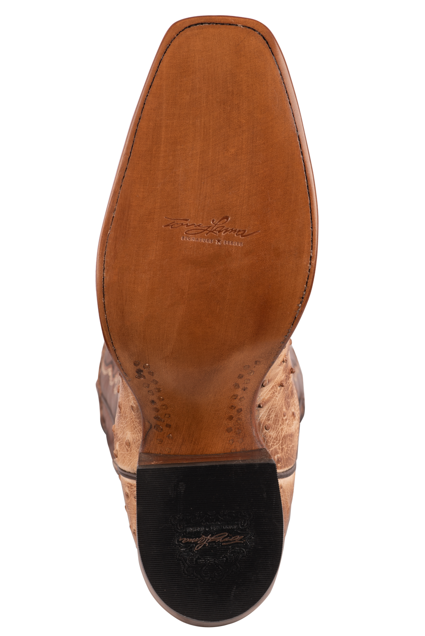 Tony Lama Men's Full-Quill Ostrich Signature Series Antique Vintage Cowboy Boots - Tan