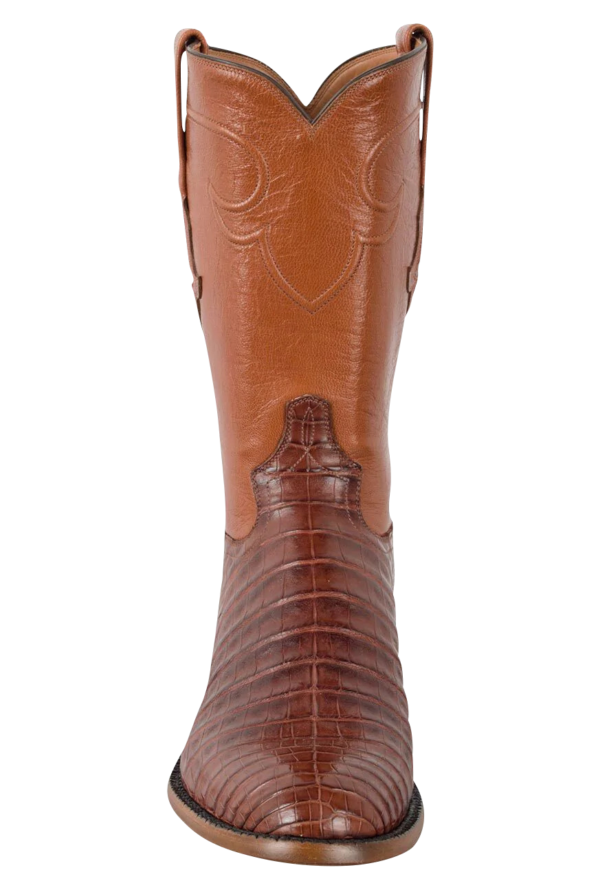 Tony Lama Men's Signature Series Caiman Belly Roper Boots - Cognac