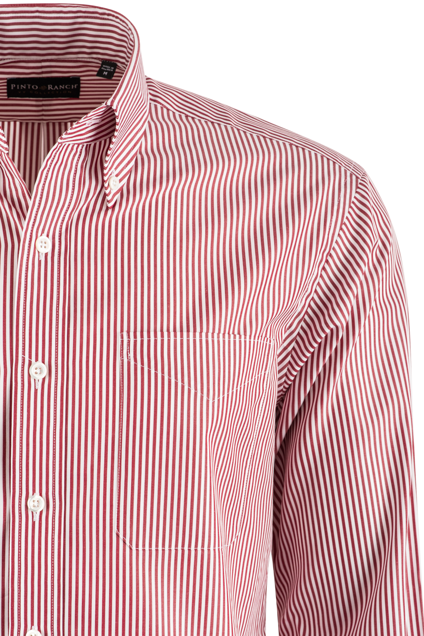 Pinto Ranch YY Collection Striped Poplin Button-Front Shirt - Red