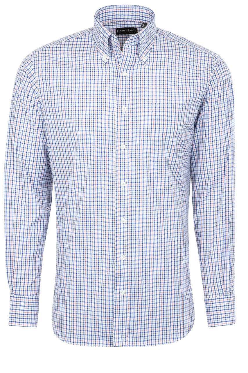 Pinto Ranch YY Collection Button-Front Sport Shirt - Blue Check
