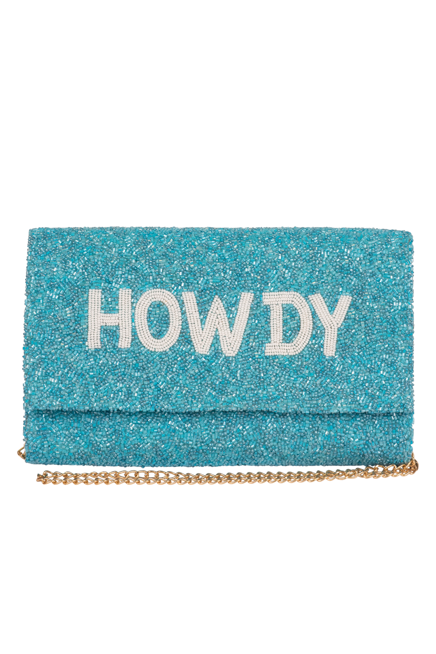 Christina Greene Howdy Beaded Clutch Bag - Turquoise