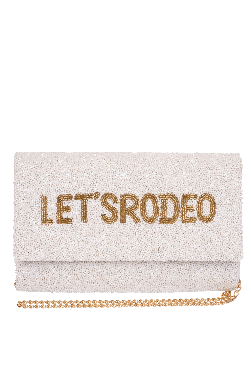 White and 2024 gold clutch bag