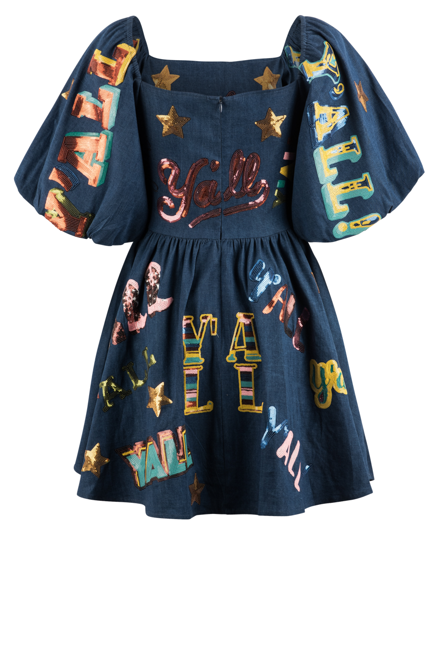 Queen of Sparkles Denim Sequin Dress