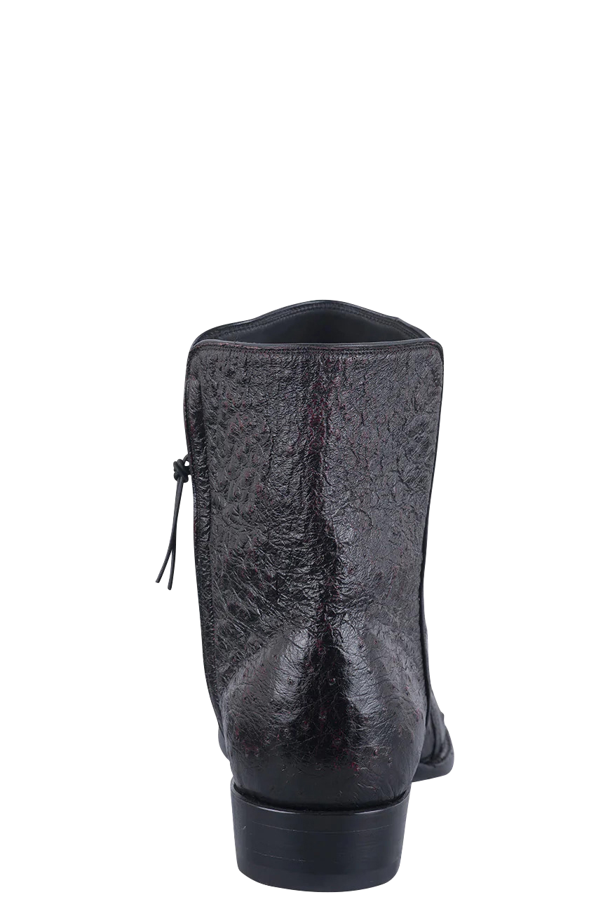 Stallion Full Quill Ostrich Zorro Ankle Boots - Black Cherry