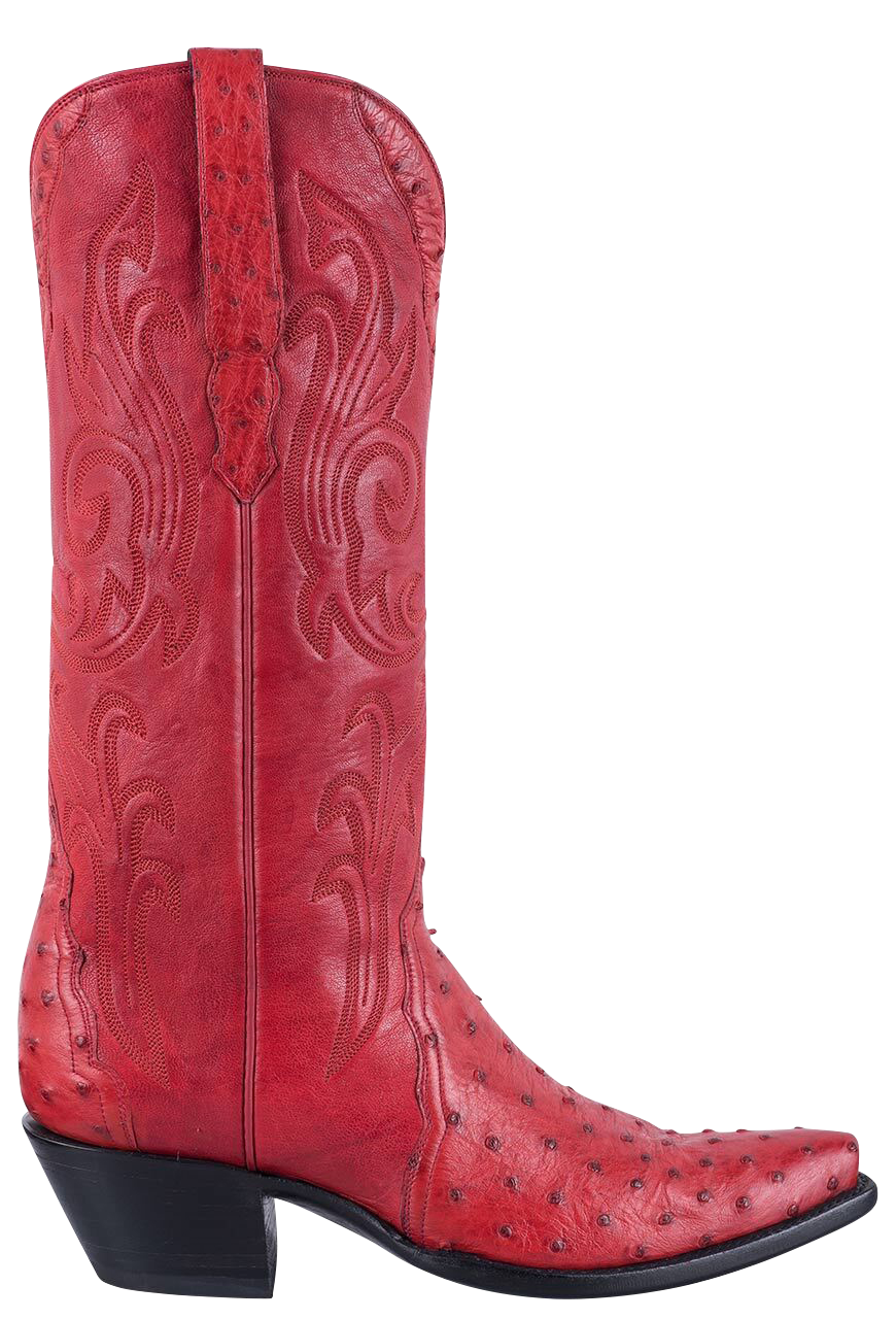 Stallion Full Quill Ostrich Gallegos Cowgirl Boots - Red