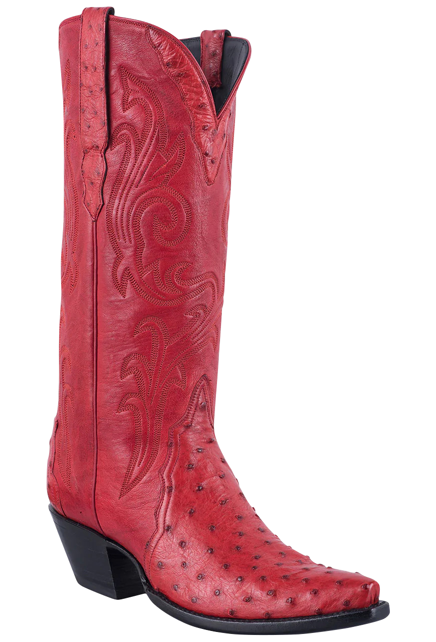 Stallion Women's Full Quill Ostrich Gallegos Cowgirl Boots - Red