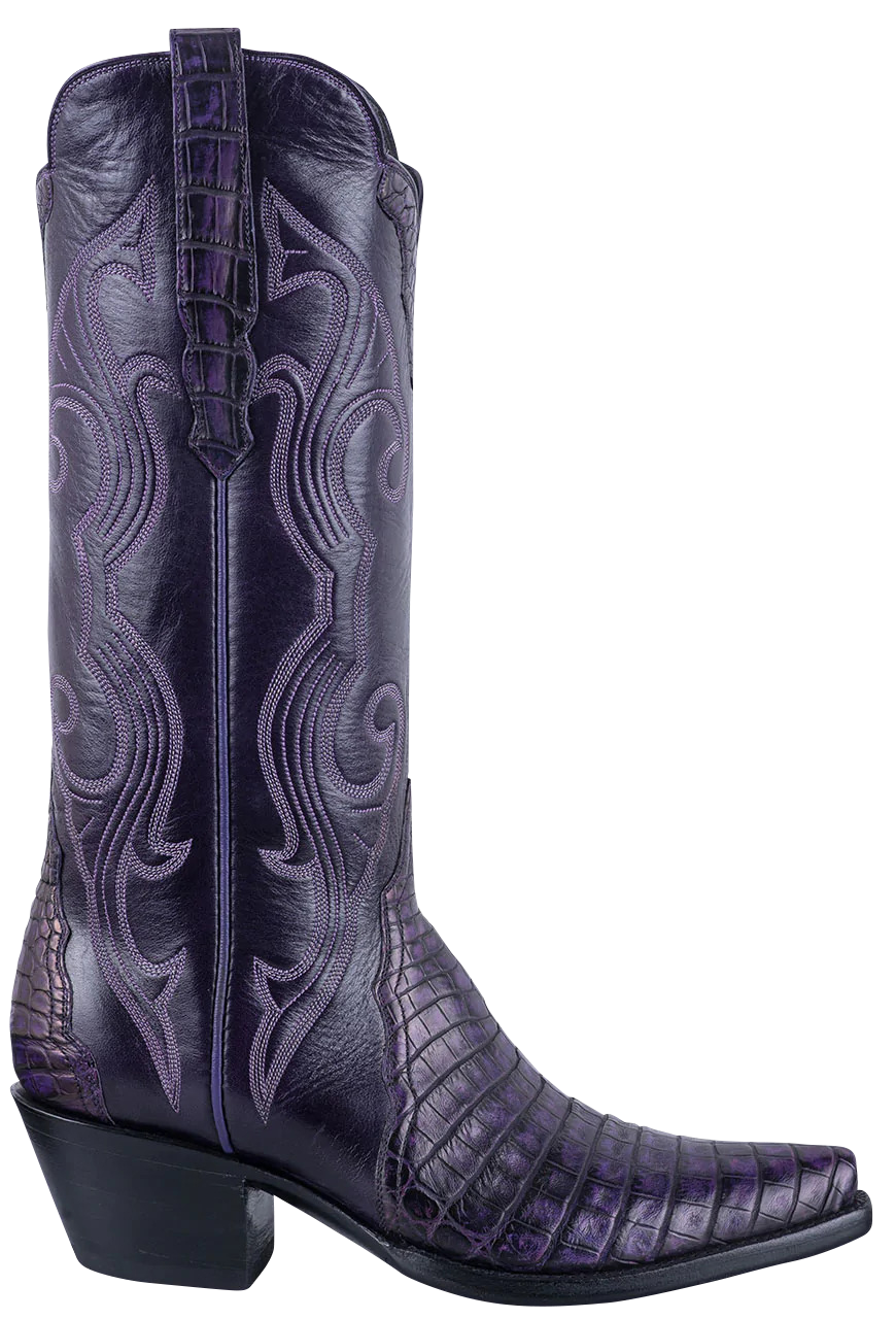 Stallion Caiman & Italian Calf Gallegos Cowgirl Boots - Purple