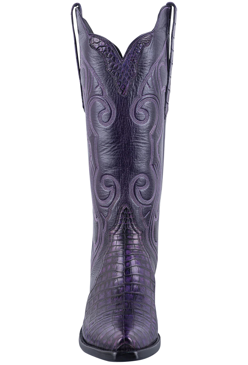 Stallion Caiman & Italian Calf Gallegos Cowgirl Boots - Purple