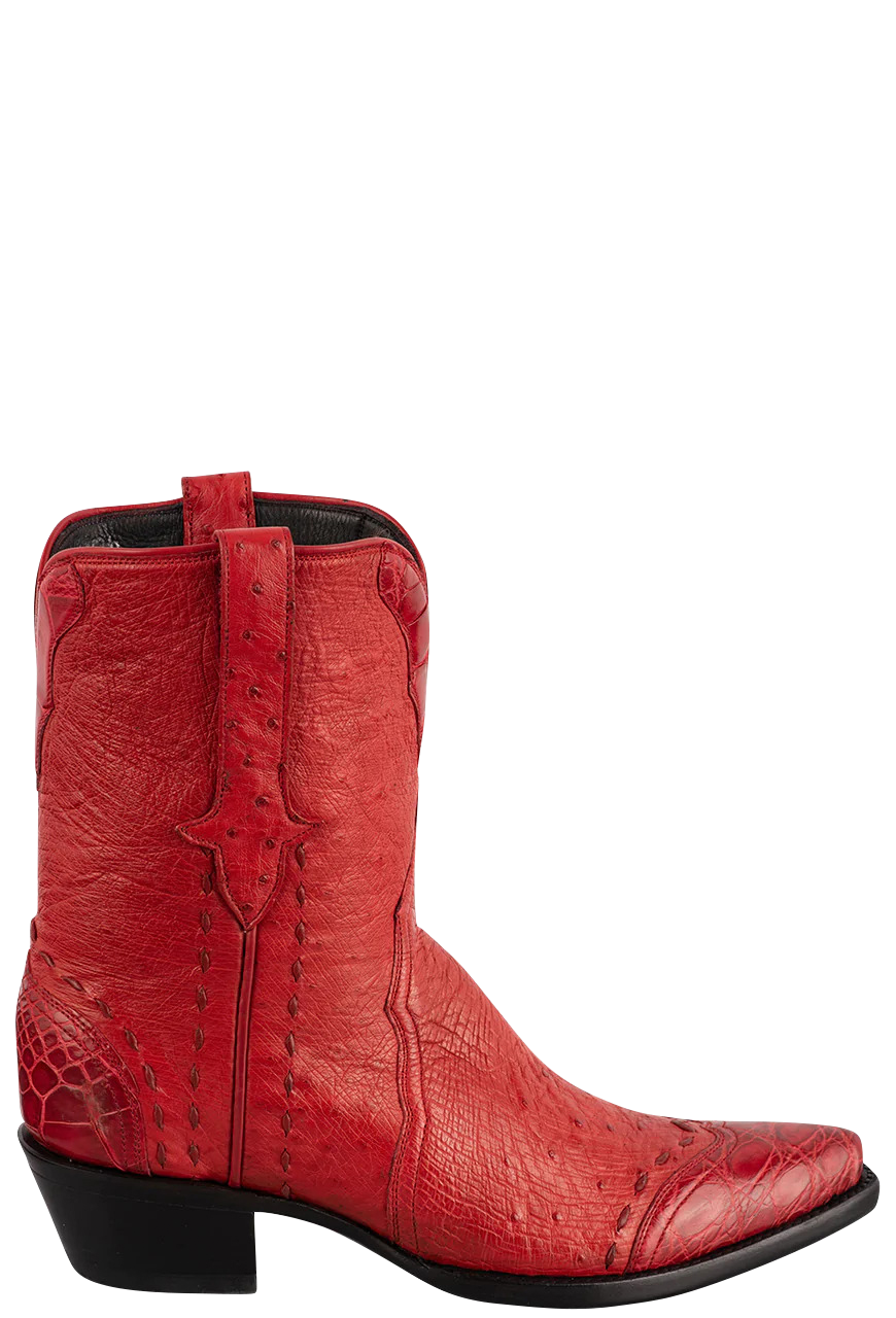 Stallion Women's Smooth Ostrich & Alligator Boots - Red