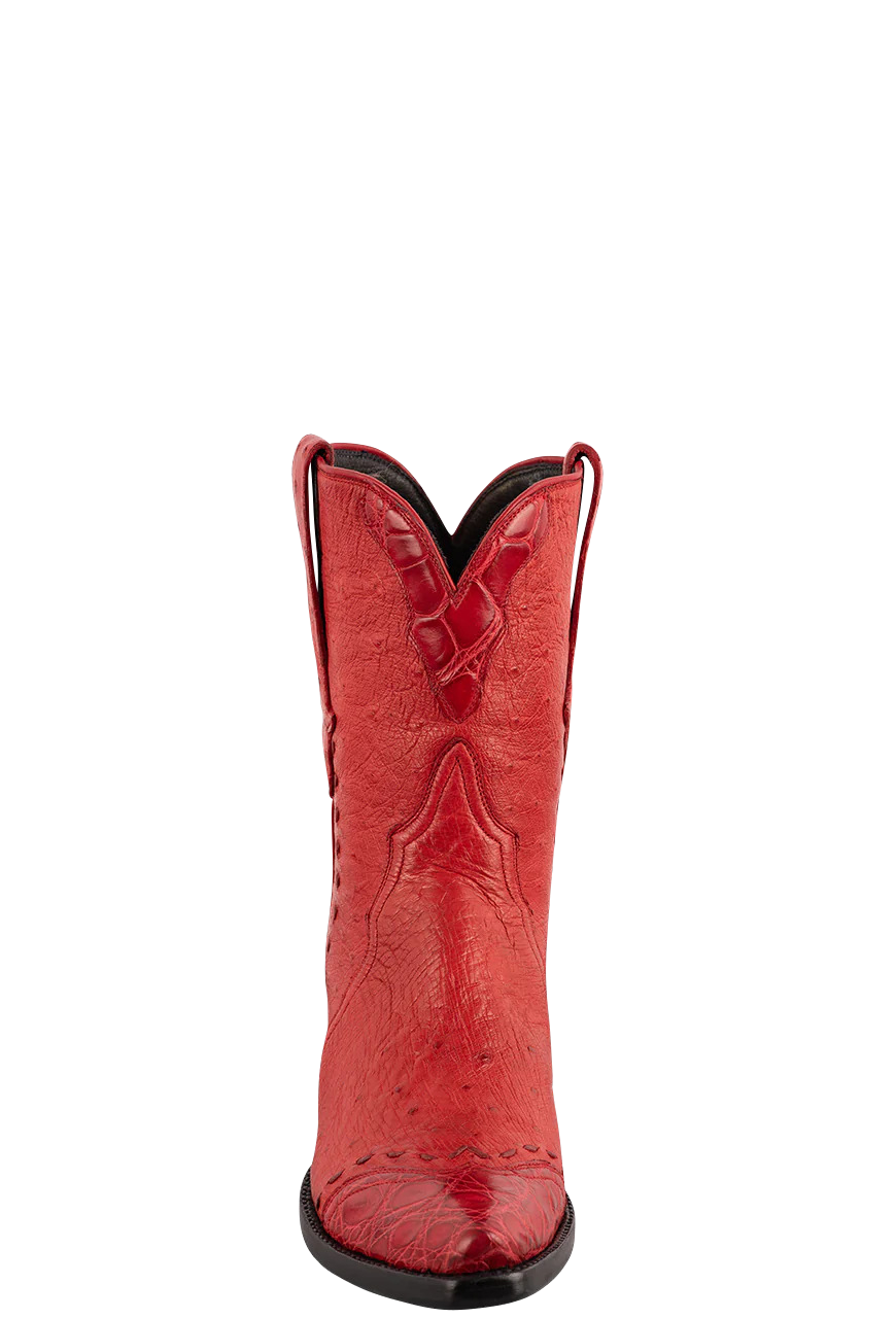 Stallion Women's Smooth Ostrich & Alligator Boots - Red