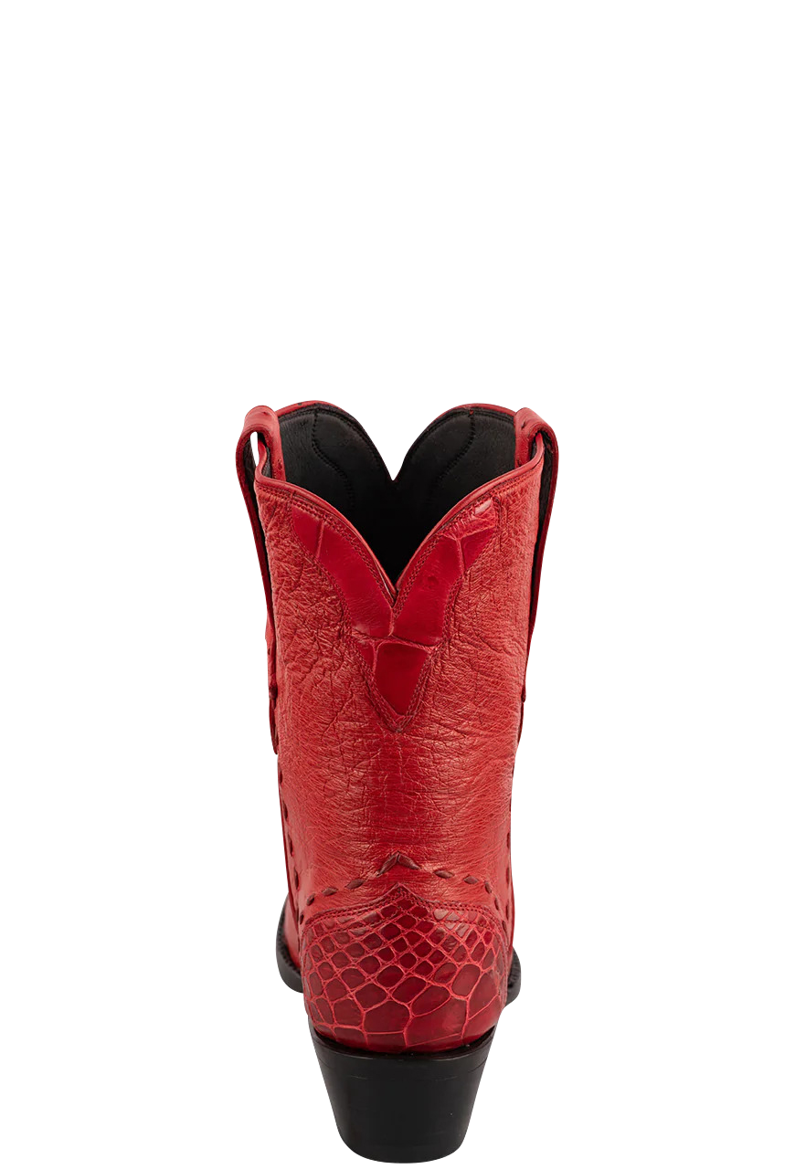 Stallion Women's Smooth Ostrich & Alligator Boots - Red