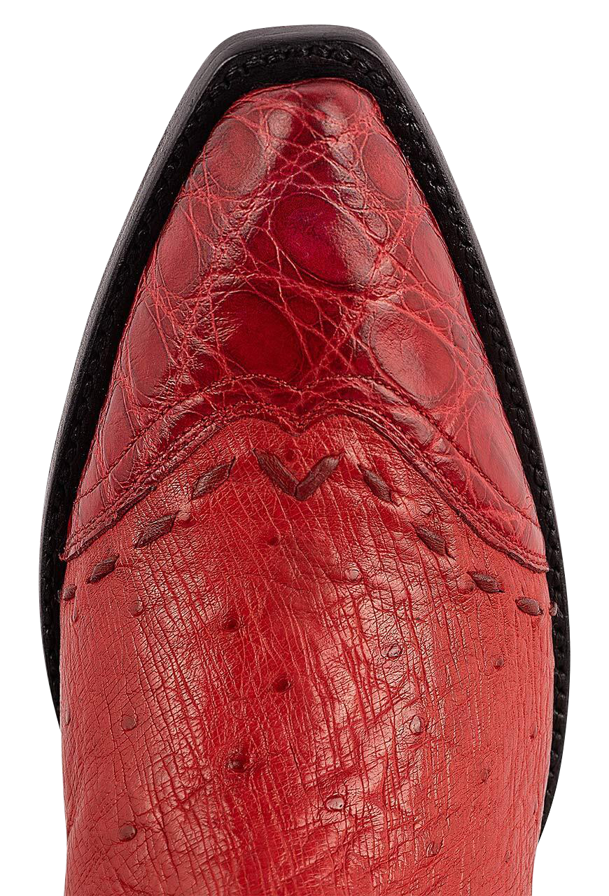 Stallion Women's Smooth Ostrich & Alligator Boots - Red