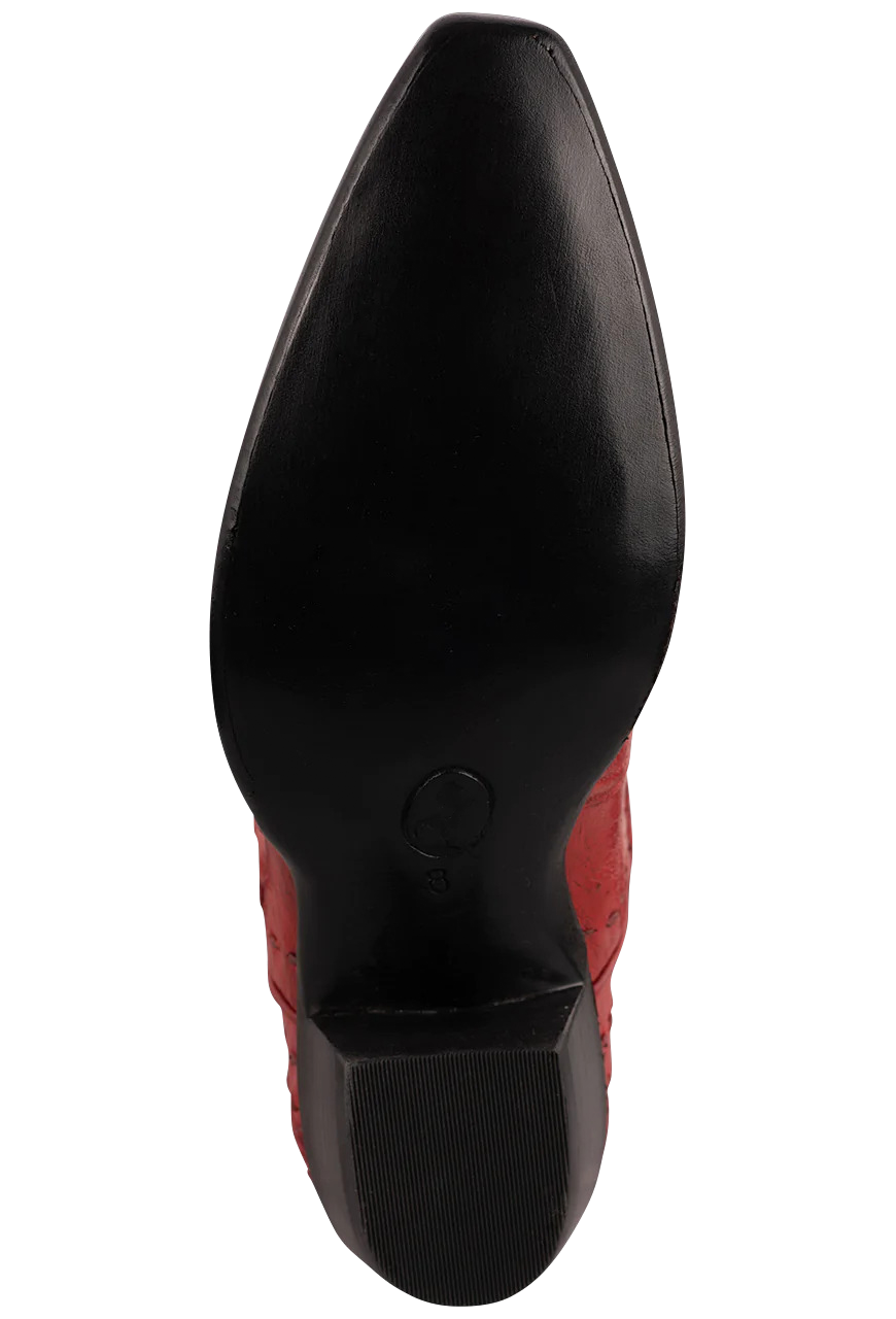 Stallion Women's Smooth Ostrich & Alligator Boots - Red