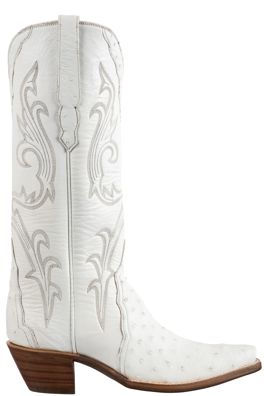 Stallion Women's Full Quill Ostrich Gallegos Cowgirl Boots - White